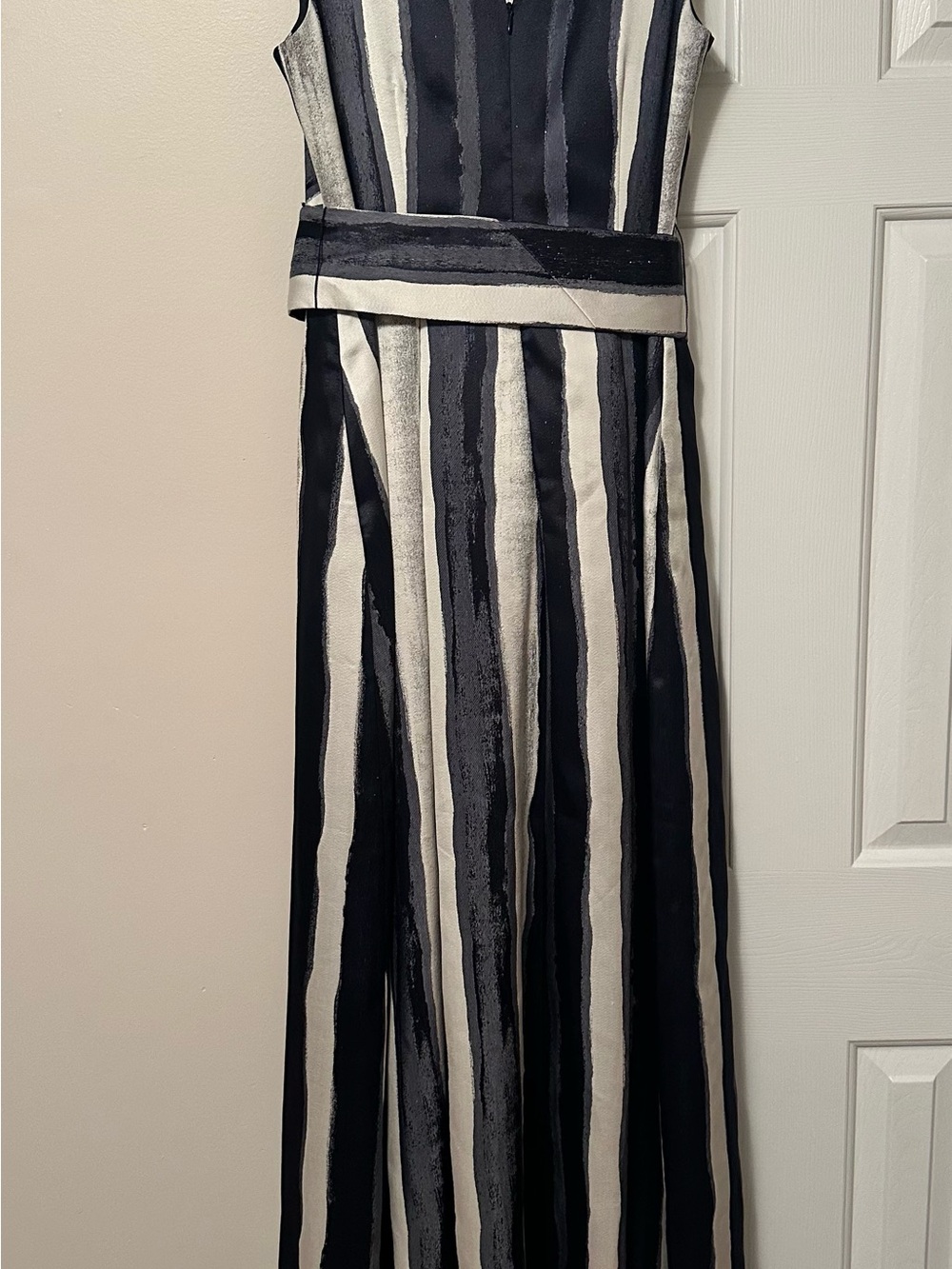 Donna Karan Navy and Silver/White Striped Wrap Maxi Dress- size 6 - Picture 3 of 4